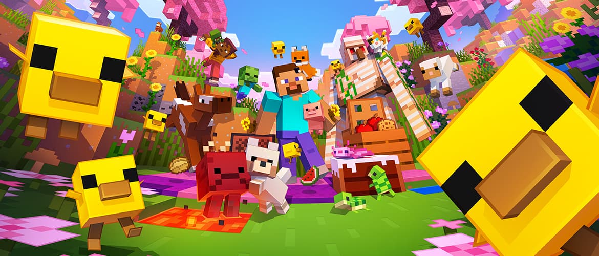 A crowded Minecraft scene — exactly what a Multishot crossbow is for