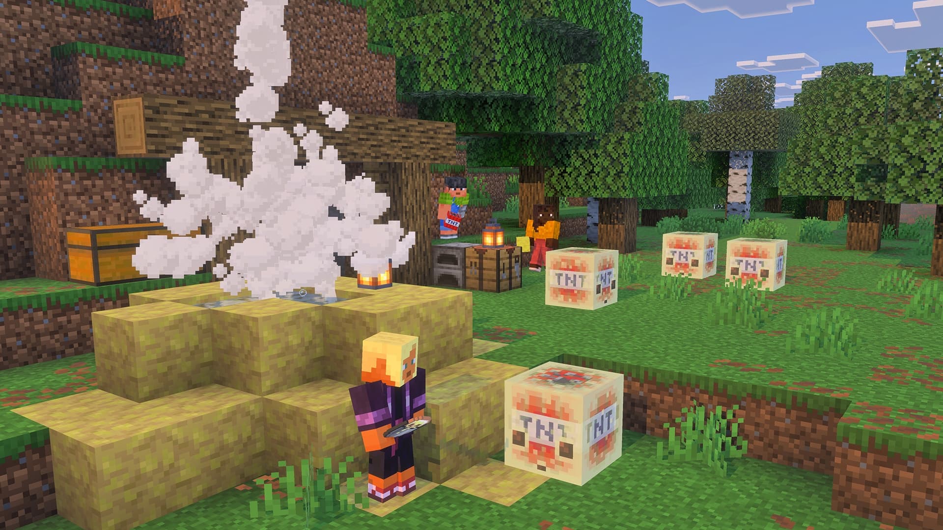 Minecraft particle effects mid-fight — Channeling lightning about to land